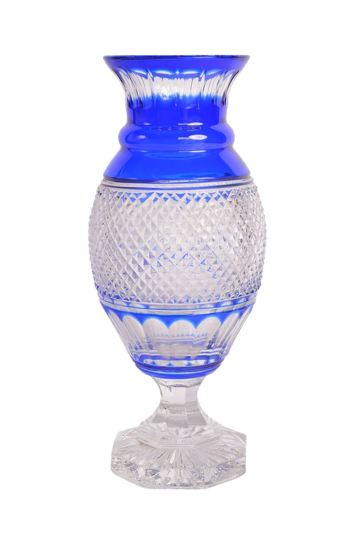 #1 Lot - Mid Century Charles X Style Diamond Cut Crystal Glass Cobalt Blue Vase #1 (1 of 8)