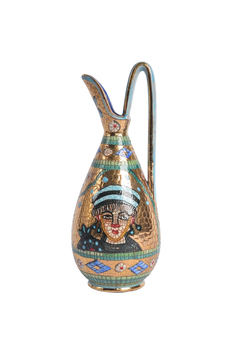 Vintage Deruta Italian 24kt Gold Plated Hand Painted Mosaic Byzantine Style Pitcher (1 of 7)