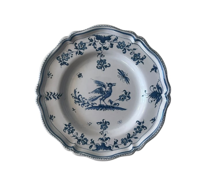 19th Century  Antique French Moustiers Enameled Ceramic Plate With Blue Floral Design (1 of 6)