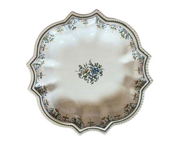 Antique Enameled Ceramic Earthenware Decorative Plate with Flowers and Ornate Frieze , Signed (1 of 9)