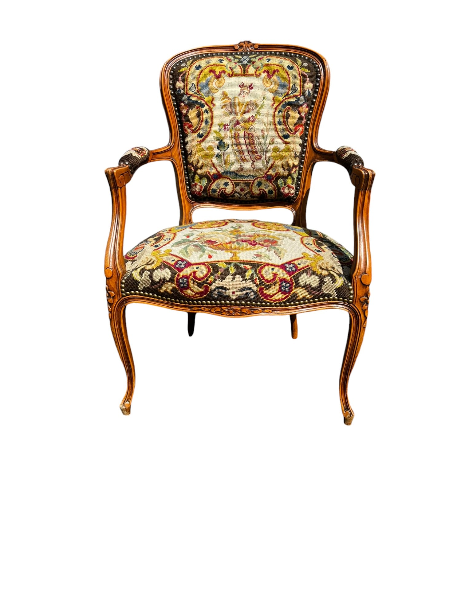 18th Century Louis XV Needlepoint Walnut and Tapestry Fauteuil Armchair (1 of 11)