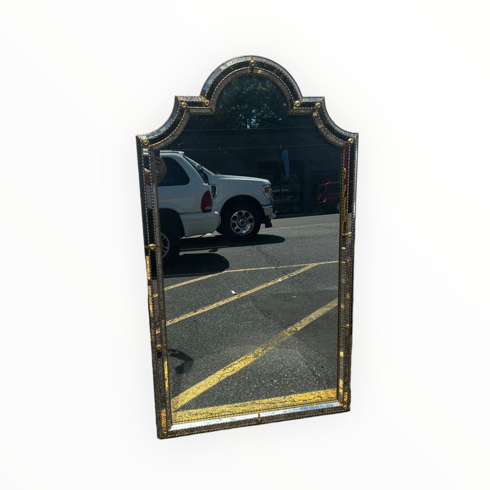 1920s Original French Hollywood Regency  Mirror Tall Multi-Faceted Mirror with Brass Garlands (1 of 11)