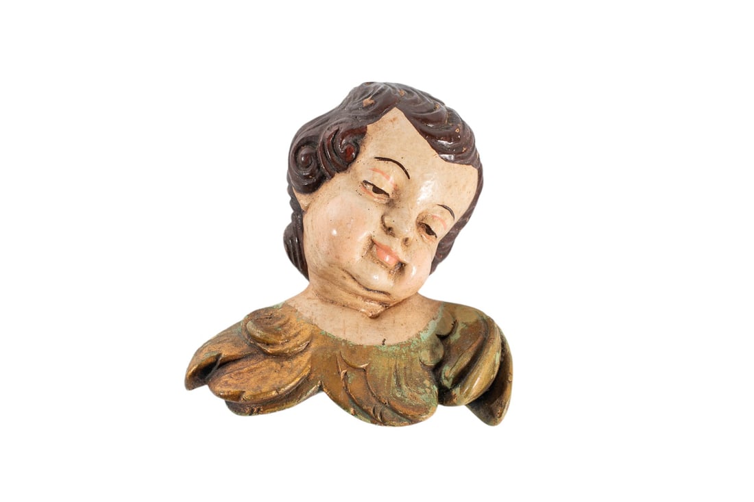 Antique Hand-Carved Gold Leaf Wood Cherub Putti with Polychrome Gesso Finish (1 of 4)