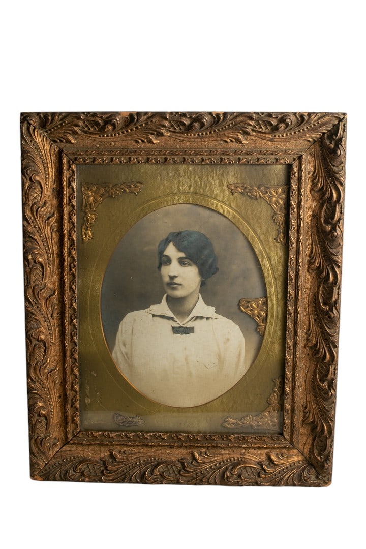 19th Century French Wooden Frame Portrait of a Woman: 19th Century French Wooden Frame Portrait of a Woman, a captivating piece that encapsulates the grace and style of the 18th-century. This antique treasure features a rare Gold Gilt wooden frame that w