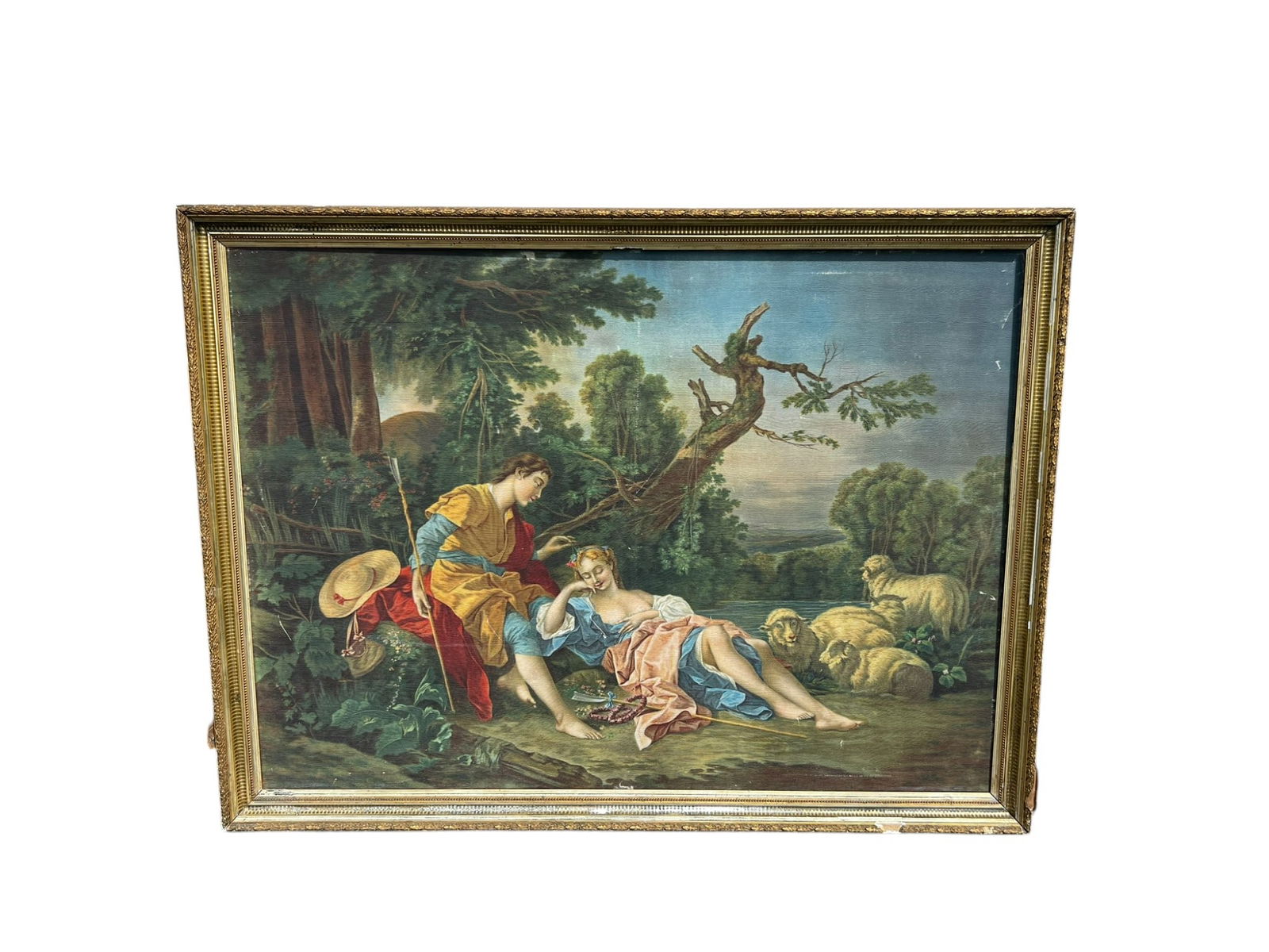 Antique The Sleeping Shepherdess Oil Painting PRINT - Attributed to François Boucher, Not (1 of 11)