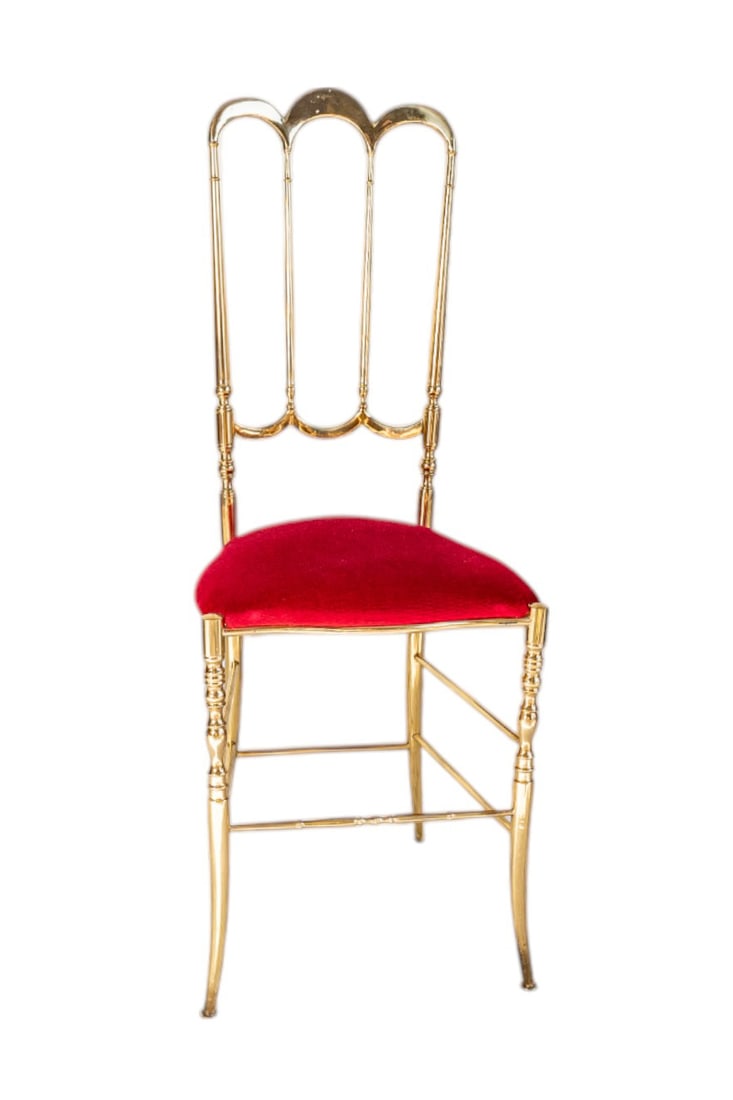 1960s Mid Century Italian Polished Brass Red Velvet Chiavari Chair (1 of 4)