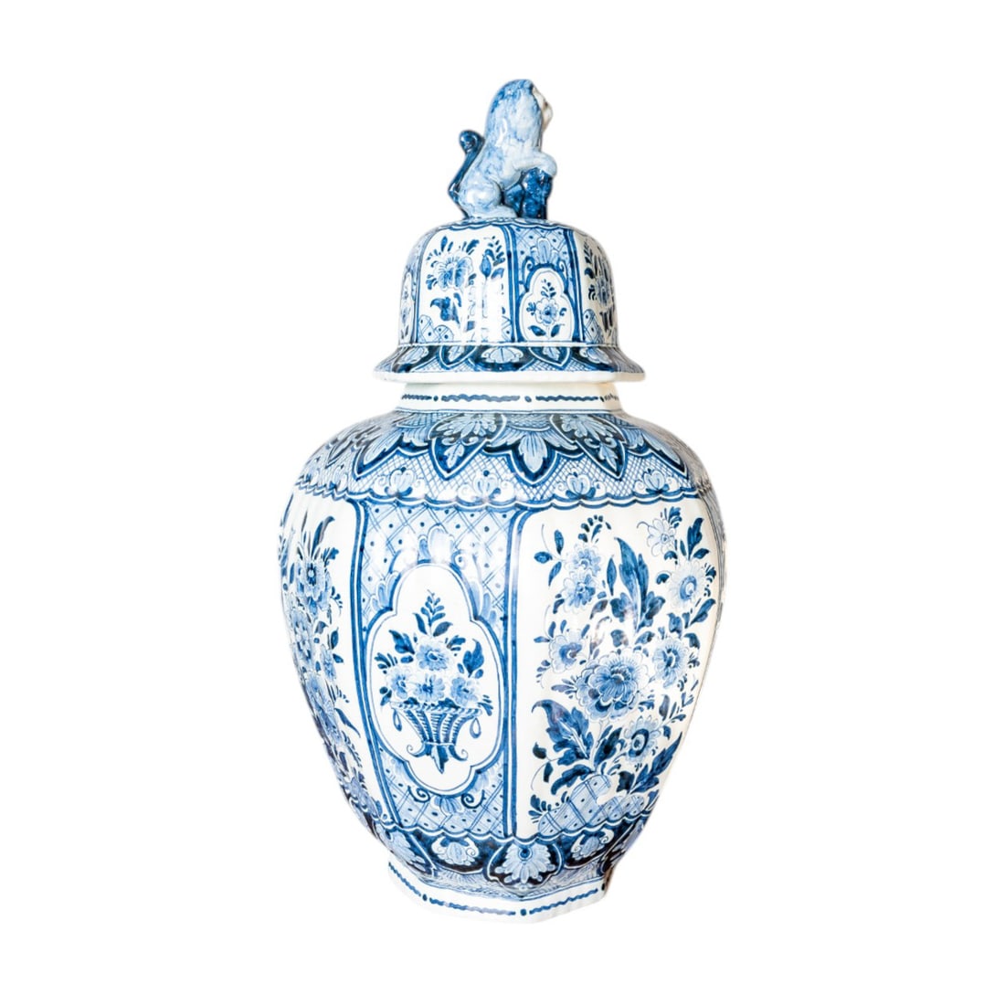 Antique Royal Sphinx Maastricht Delft Vase Urn Boch Blue White Foo Dog - Marked 625 (1 of 11)