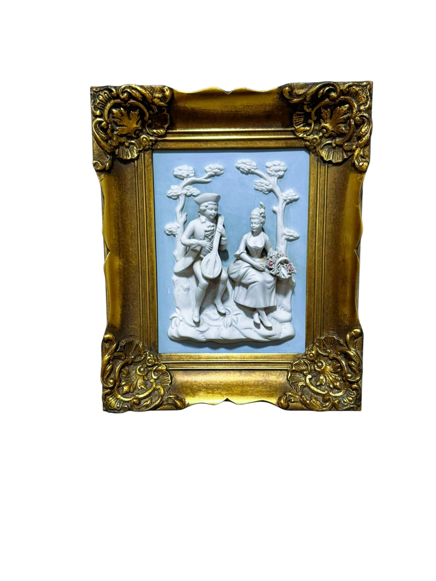 Antique Alt Meissen Framed Wooden Rococo Wall Art Portrait Porcelain Figures (1 of 8)