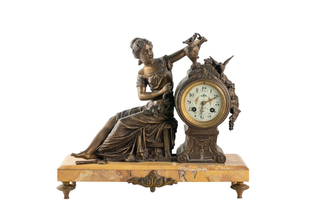 Original 18th Century Louis XVI Figural Bronze Marble Mantel Clock  Movement by Deschamps in Paris (1 of 13)