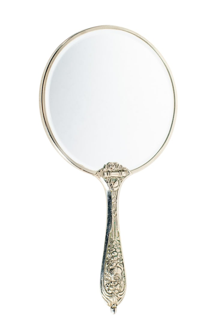 Antique European Art Nouveau Repousse Silverplated Hand Mirror (1 of 3)