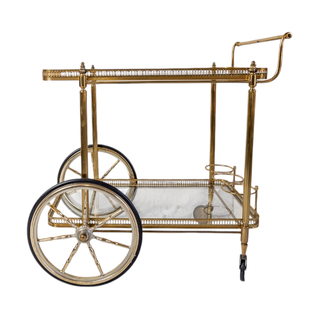 Early 20th Century Antique Neoclassical French Brass and Glass Bar Push Cart with Tapered Poles (1 of 6)