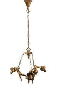Original Antique Louis XV French 3 Arms Ormolu Solid Bronze Chandelier Ceiling Cherub Putti (1 of 6)