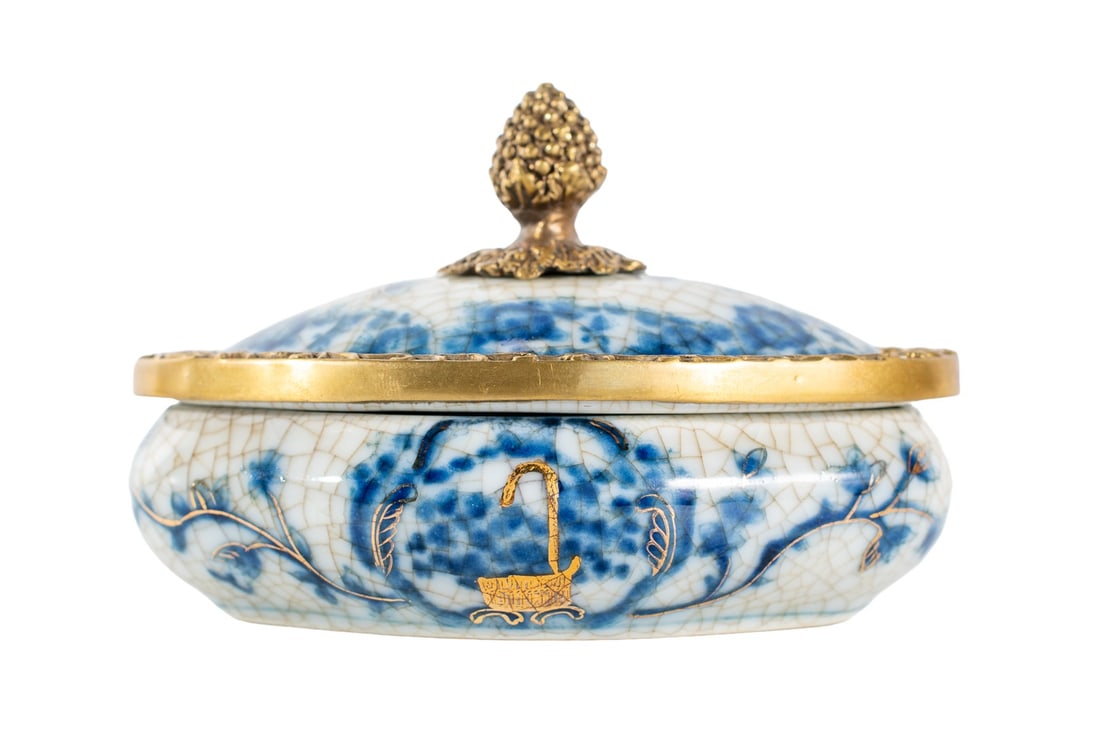 Art Deco Porcelain Bronze Flowers Jewelry Box Lid Bowl Case (1 of 6)