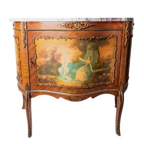 Antique French Vernis Martin Louis XV Style Marble Top Painted Gilt Bronze Kingwood Cabinet - Circa (1 of 10)