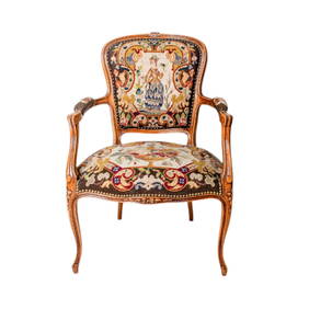 18th Century Louis XV Needlepoint Fruitwood and Queen Tapestry Fauteuil Armchair (1 of 5)