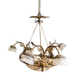 Early 20th Century Napoleon III Style Gilt Bronze and Alabaster 4-Arm Chandelier (1 of 7)
