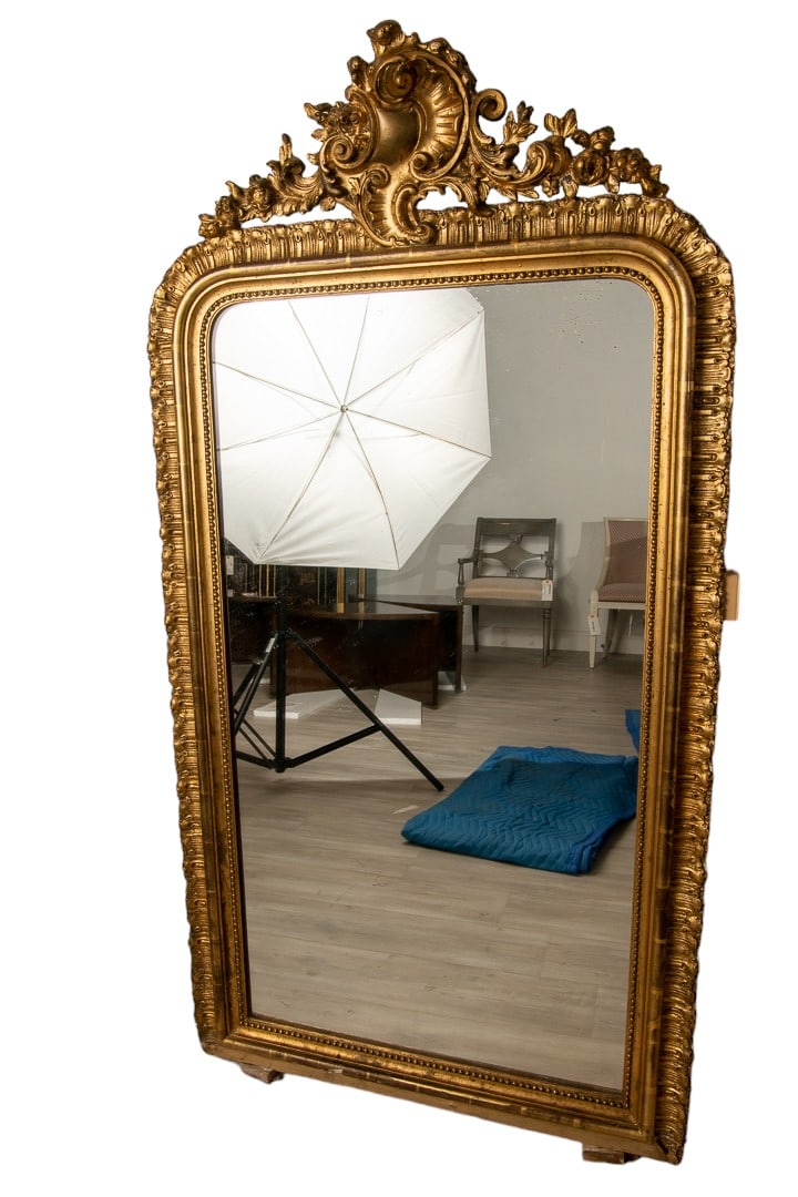 Oriignal 19th Century Louis Philippe Gilt Golden and Carved Wood Stucco Mirror (1 of 12)