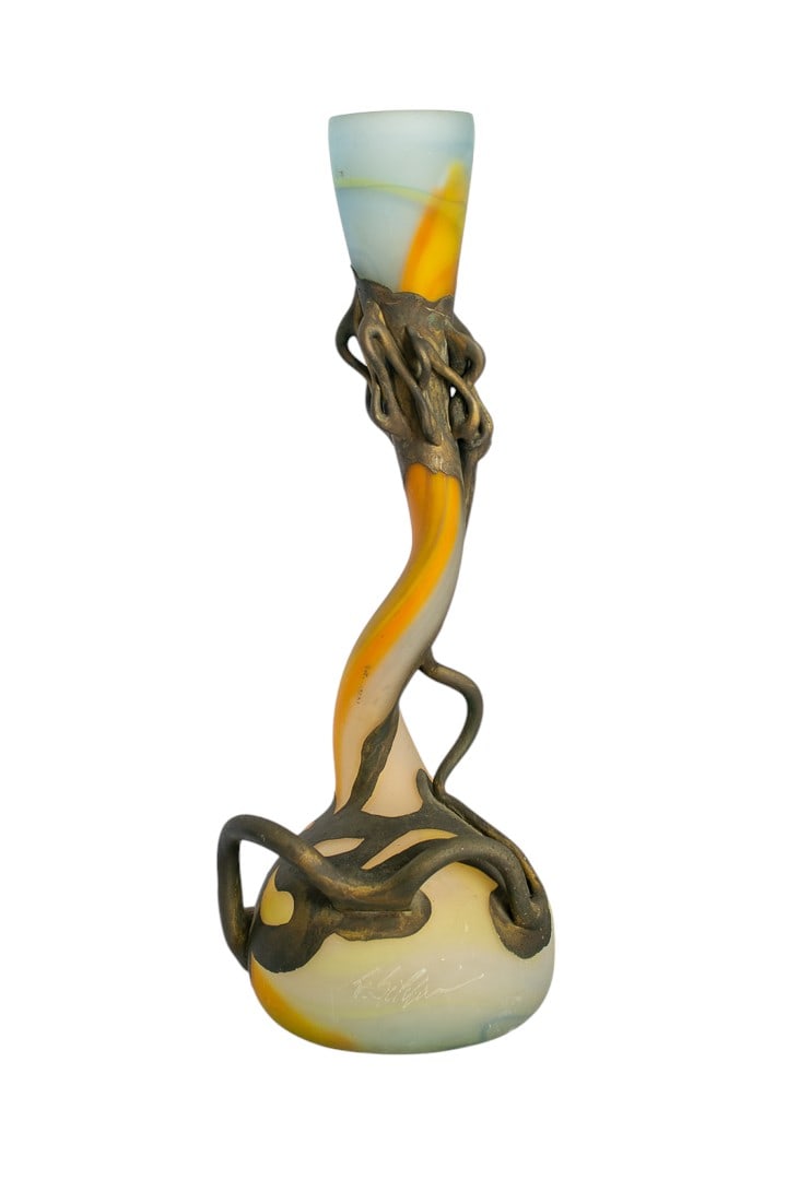 Antique French Blown Glass And Copper Vessel Vase Art Decoration ( Signed ) (1 of 6)