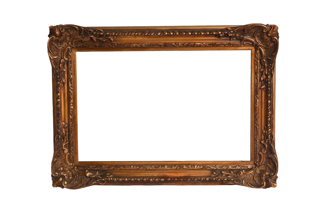 19th Century Antique Louis XV Gilt Carved Large Wooden Frame: Enhance your space with the opulent Antique Louis XV Gilt Carved Large Wooden Frame. Measuring 3.75" D x 35.0" L x 26" H (9.53 cm x 88.9 cm x 66.04 cm), this exquisite frame embodies the elegance of t