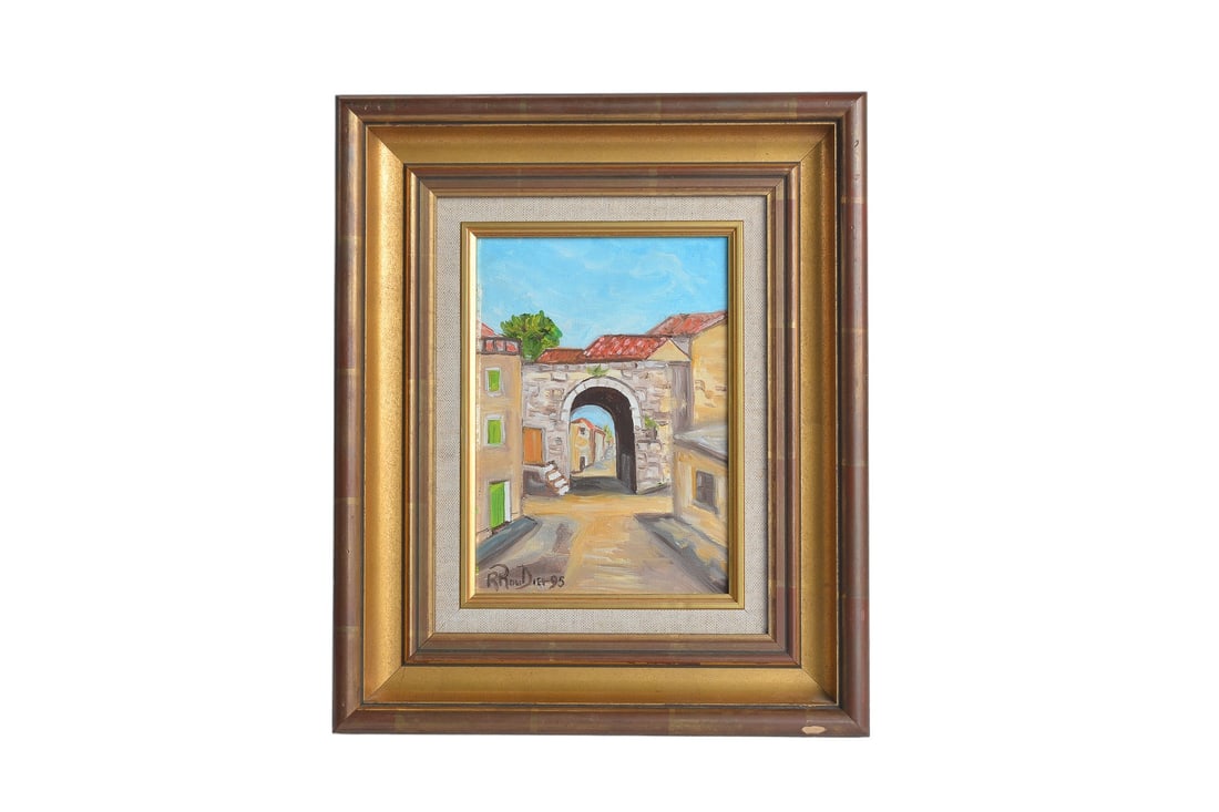 Beautiful Oil Painting on Canvas by R. Roudiet " French Valley ": Beautiful Oil Painting on Canvas by R. Roudiet. Measuring 2.25" D x 12.0" L x 14.5" H (5.72 cm x 30.48 cm x 36.83 cm), this exquisite piece captures vibrant colors and intricate details, reflecting Ro