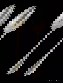 (Pair) 19th Century CHRISTOFLE Cutlery MARLY Flatware Ribbon Pattern Table Spoon Spoons 8 1/2" (1 of 4)