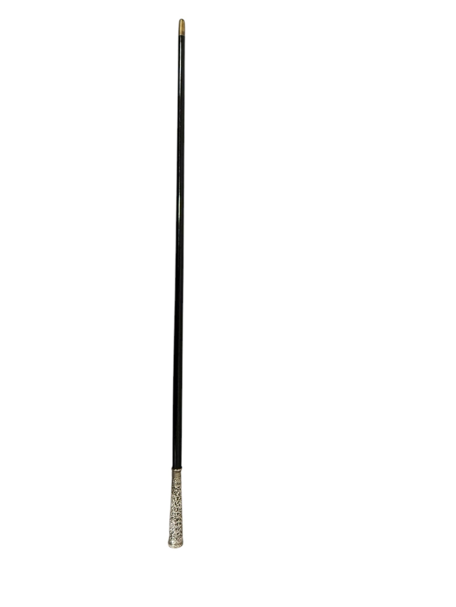 1880s-1900c Antique Sterling Silver Mounted Walking Wooden Bastone Stick Cane - Stamped (1 of 14)