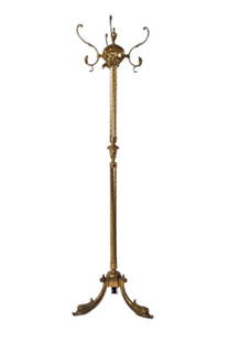 Early 20th Century Italian Hollywood Regency Brass Standing Coat Rack with Koi Fish Base: This stunning early 20th-century Italian Hollywood Regency brass coat rack exudes elegance and sophistication. Featuring an ornate koi fish base, it showcases exquisite craftsmanship and symbolic desi