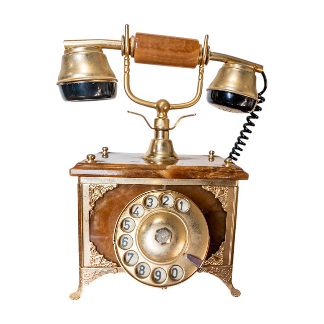 Vintage Onyx Marble Rotary Telephone, Dial Phone Gold Plated Made in Italy (1 of 6)