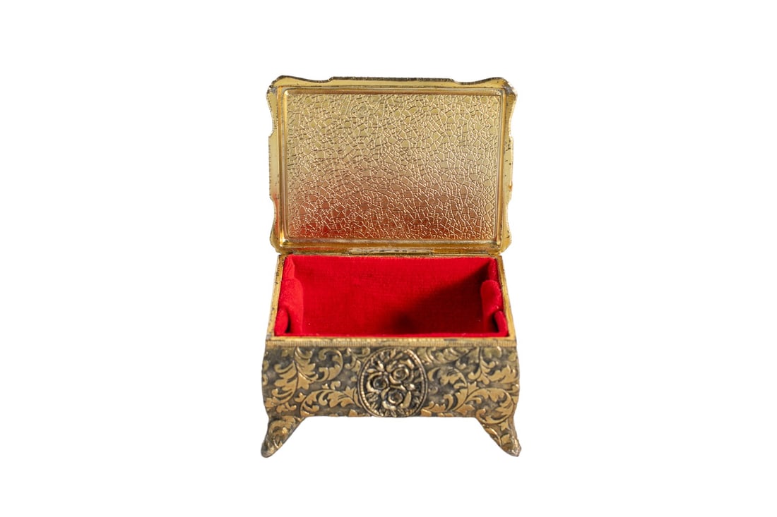 Antique Japenese Brass Jewelry Casket Gold Gilt Footed Jewelry Box - 1900c (1 of 5)