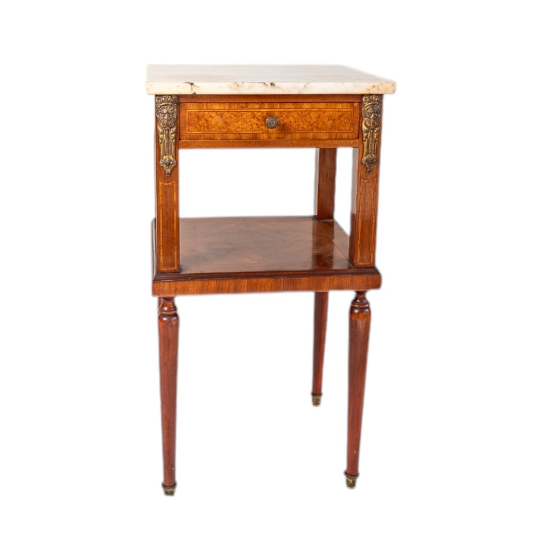 19th Century Antique French Louis XVI Marquetry Inlay Marble Top Walnut Nightstand Washstand (1 of 8)