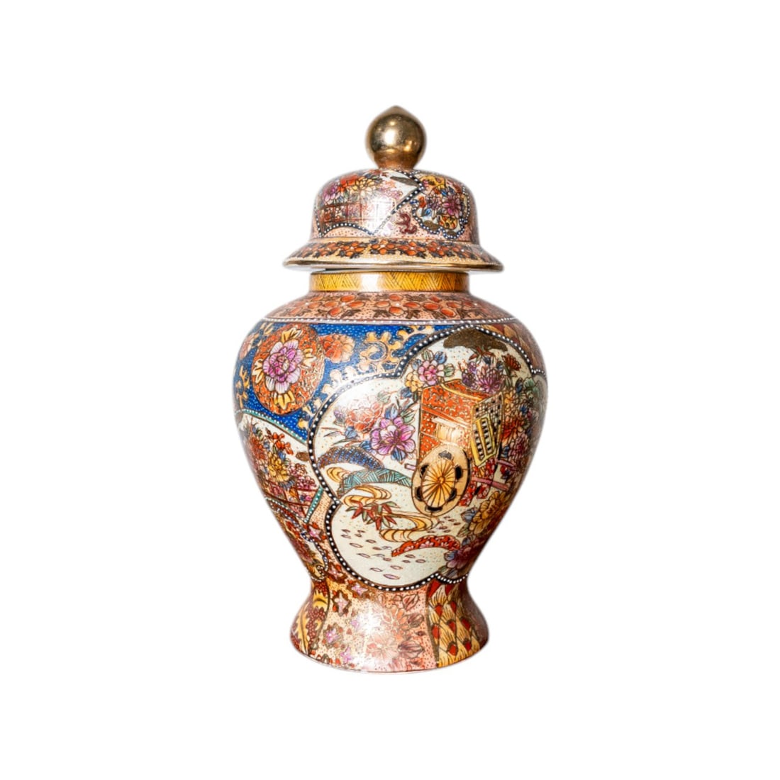 Hand-Painted Textured Gilt Chinese Royal Satsuma Large Ceramic Vase - 1960s (1 of 6)