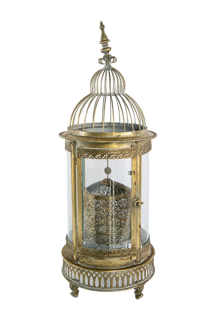 19th Century Vintage French Brass Metal Cage-Style Antique Hanging Pendant Light (1 of 9)