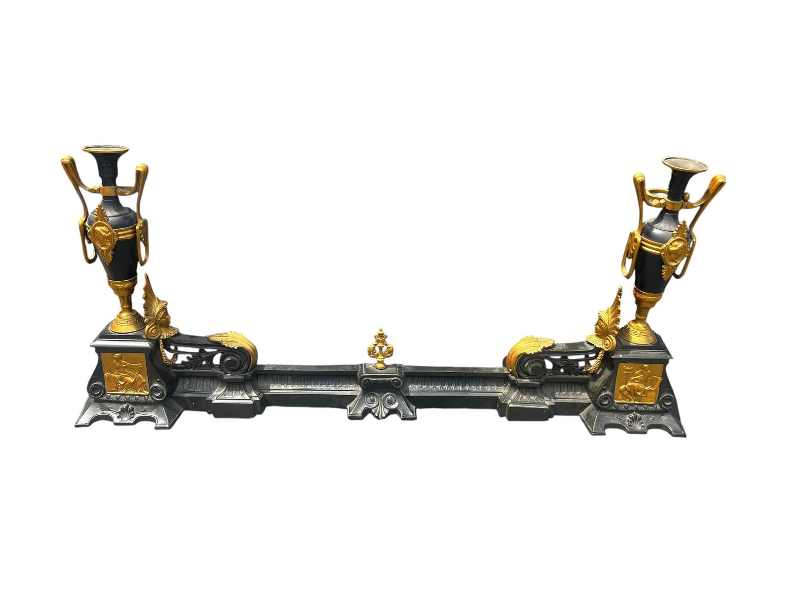 Early 19th Century French Neoclassical Empire Period Gilt Bronze Urn Vases Fireplace Fender (1 of 13)