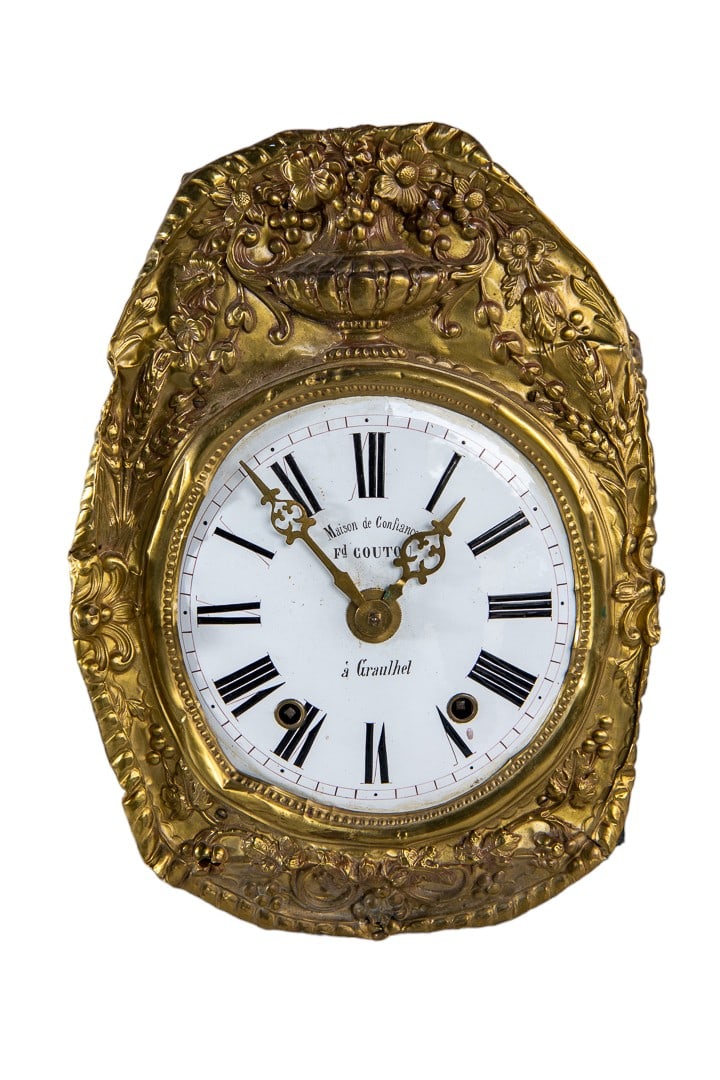 French Imperial Comtoise Morbier Clock With Calendar Enamel Face Brass Repousse - Maison De Confianc (1 of 5)
