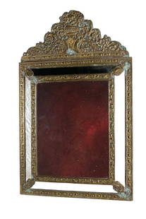 Original Large Napoleon III Style Wall Mirror in Repousse Burnished Brass, 18th Century: Elevate the elegance and sophistication of your living space with the Large Napoleon III Style Wall Mirror in Repouss? Burnished Brass from the 18th Century. This exquisite piece from the Napoleonic e