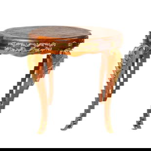 19th Century Louis XV Pedestal Round Walnut Table in Marquetry and Gilt Bronzes: This 19th Century Louis XV Pedestal Round Table is a masterpiece of elegance and craftsmanship. Featuring exquisite marquetry inlay and ornate gilt bronze accents, this table embodies the refined aest