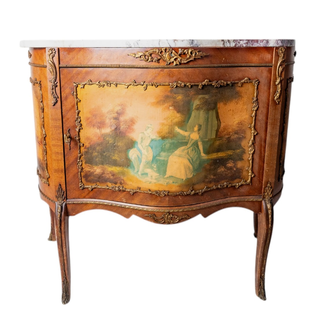 Antique French Vernis Martin Louis XV Marble Top Painted Gilt Bronze Kingwood Cabinet - Circa (1 of 10)