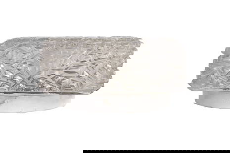 Mid Century Pebble Cut Clear Glass Pattern Flush Mount Ceiling Light: Mid Century Pebble Cut Clear Glass Pattern Flush Mount Ceiling Light manufactured in Italy. Measuring 8.5" L x 8.5" W x 4.6" H with E24 Socket, this fixture captures the essence of mid-century design.