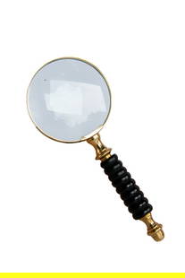 Vintage Authentic Brass Magnifier with Nautical Glass Lens: Vintage Authentic Brass Magnifier with Nautical Glass Lens Item Type: VintageCondition: ExcellentMaterials: Glass, Metal & Walnut WoodColors: Black & GoldDimensions: 4&rdquo;W x H&rdquo;9Origin: Nice,