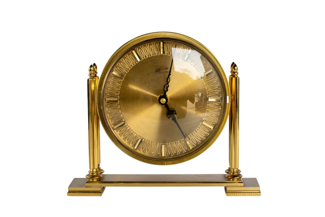 Mid-Century 1960s Vintage German Atlanta Glass Brass Desk Clock (1 of 7)