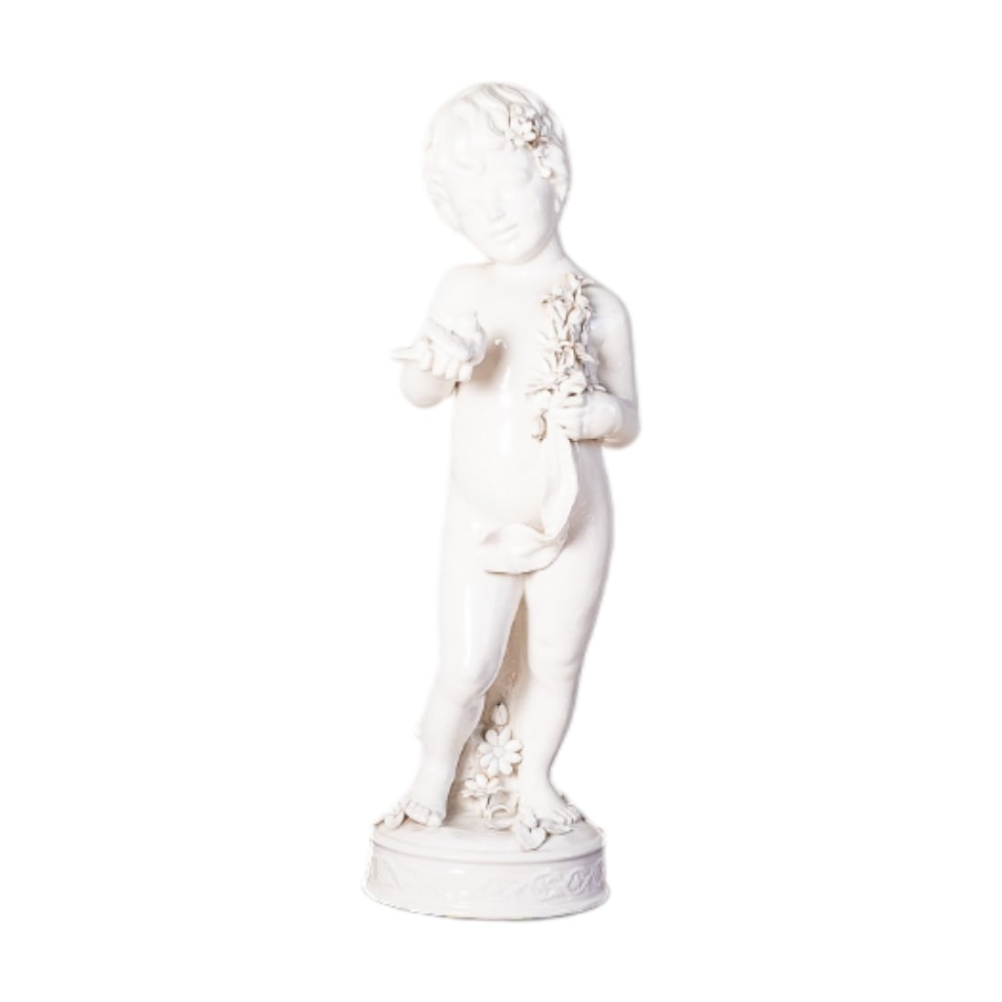 Large Antique Italian Ceramic Cherub Putti Figure - 1920s: This Large Antique Italian Ceramic Cherub Putti Figure, dating to the 1920s, is a beautifully crafted decorative piece that exudes elegance and charm. Featuring a gracefully sculpted cherub (putti) fi