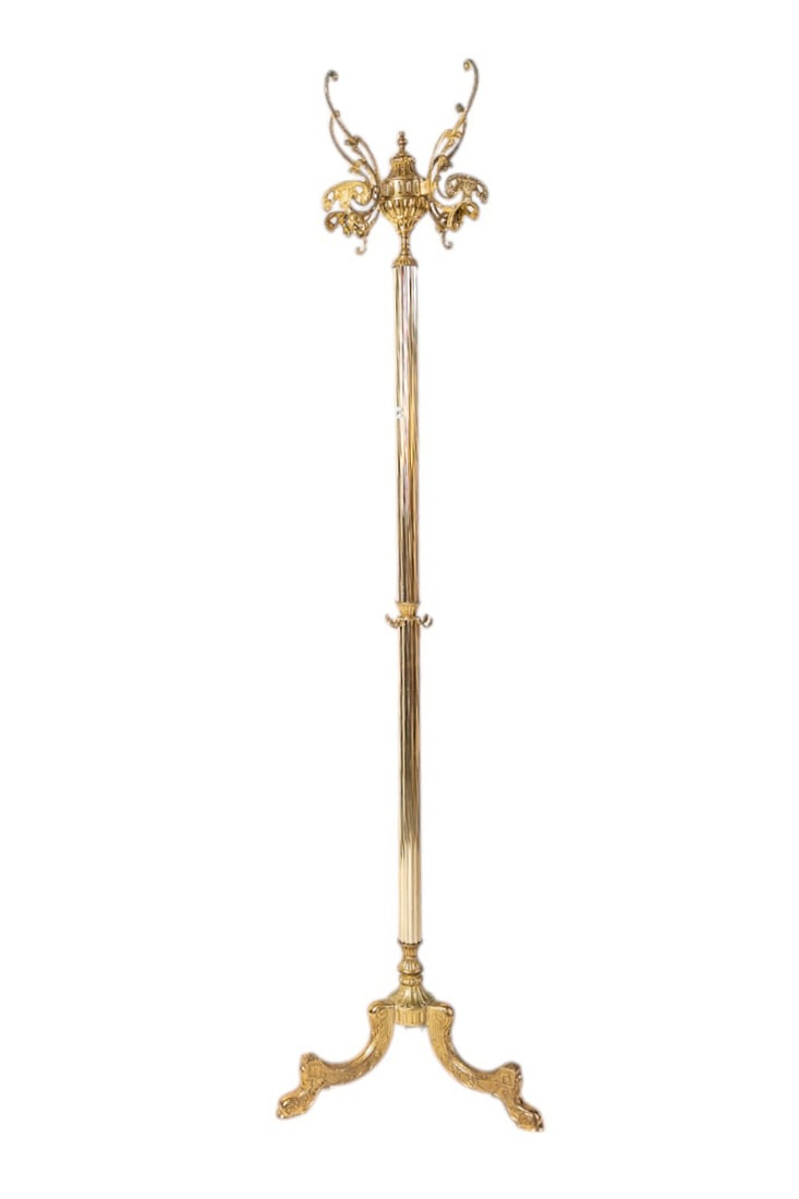 Early 20th Century Antique Italian Hollywood Regency Standing Coat Rack Brass Coat Rack (1 of 4)