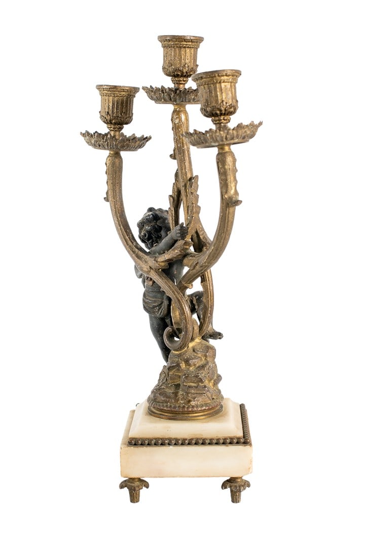 Antique French Bronze 3 Arm Cherub Candle Candelabra (1 of 5)