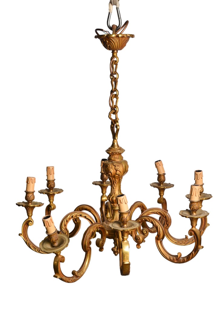 #2 Lot - 19th Century Antique French Rococo Louis XV Gilt Bronze 6-Arm Chandelier #2 (1 of 8)