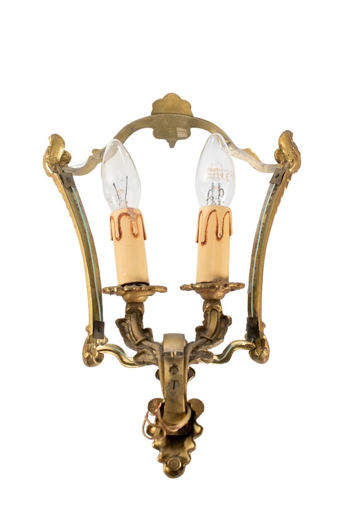Original 19th Century Antique Louis XV Bronze Gilt Wall Sconce with Curved Glass Electric Lights (1 of 4)