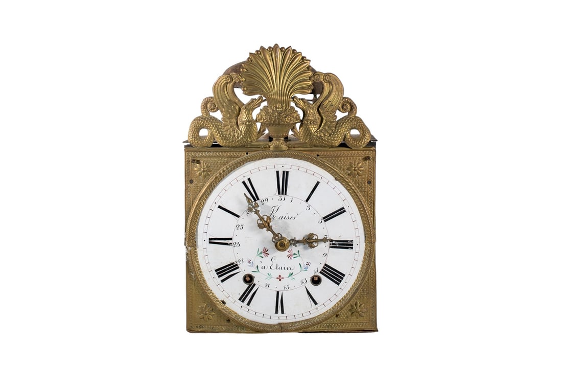 Antique "Kaiser a Etain" Comtoise Morbier Wall Clock with Flower Pendulum: Beautiful rare Antique "Kaiser a Etain" Comtoise Morbier Wall Clock Comtoise with Flower Pendulum. This breathtaking timepiece, a creation by "Kaiser a Etain" that dates back to the era of the 1880s.