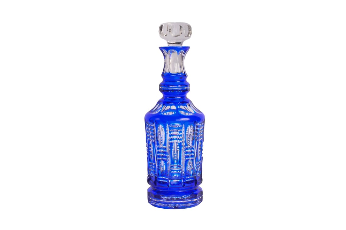 Original Antique Bohemiae Cobalt Blue Hand Cut Crystal Louise Decanter - Early 20th Century (1 of 10)