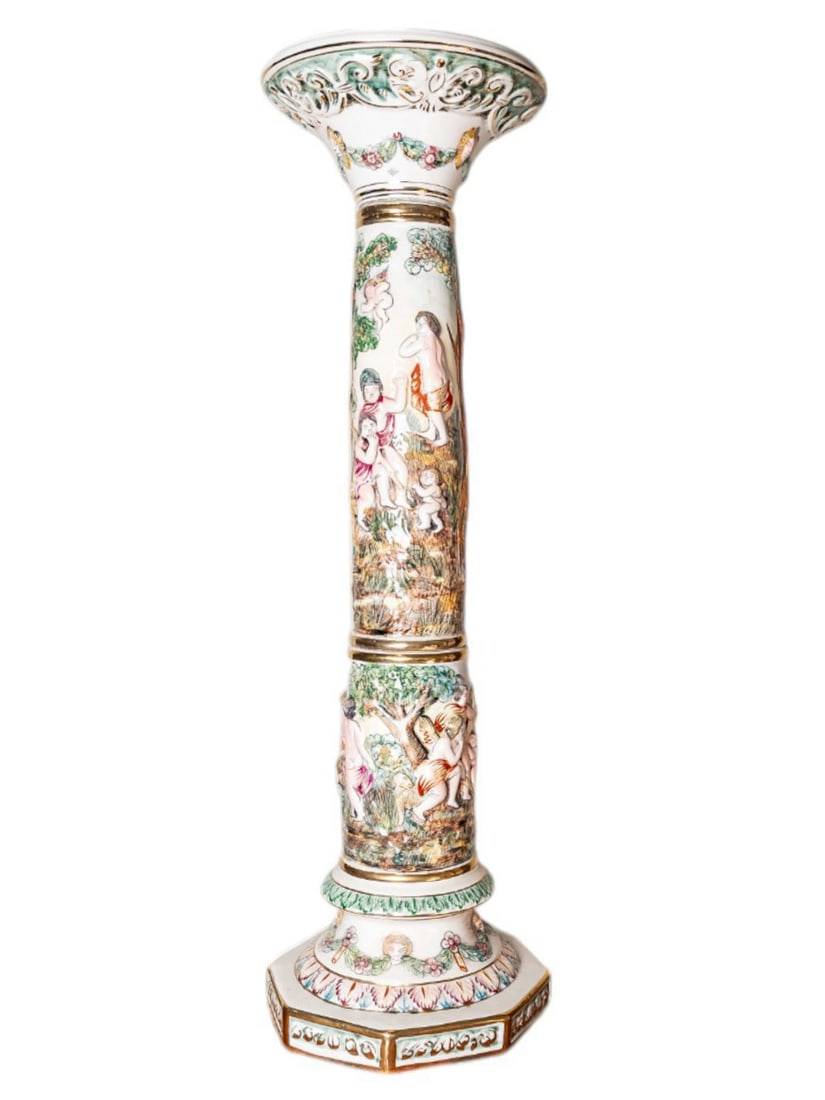 1950s Capodimonte Style  Italian Italy Naples Porcelain Pedestal Column Stand One Piece (1 of 6)