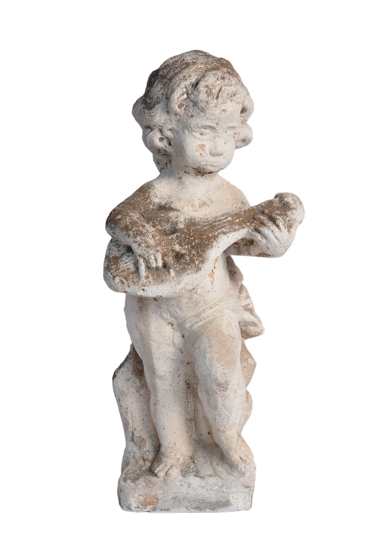 19th Century Stone Cherub Figural Garden Sculpture Playing Mandolin (1 of 6)