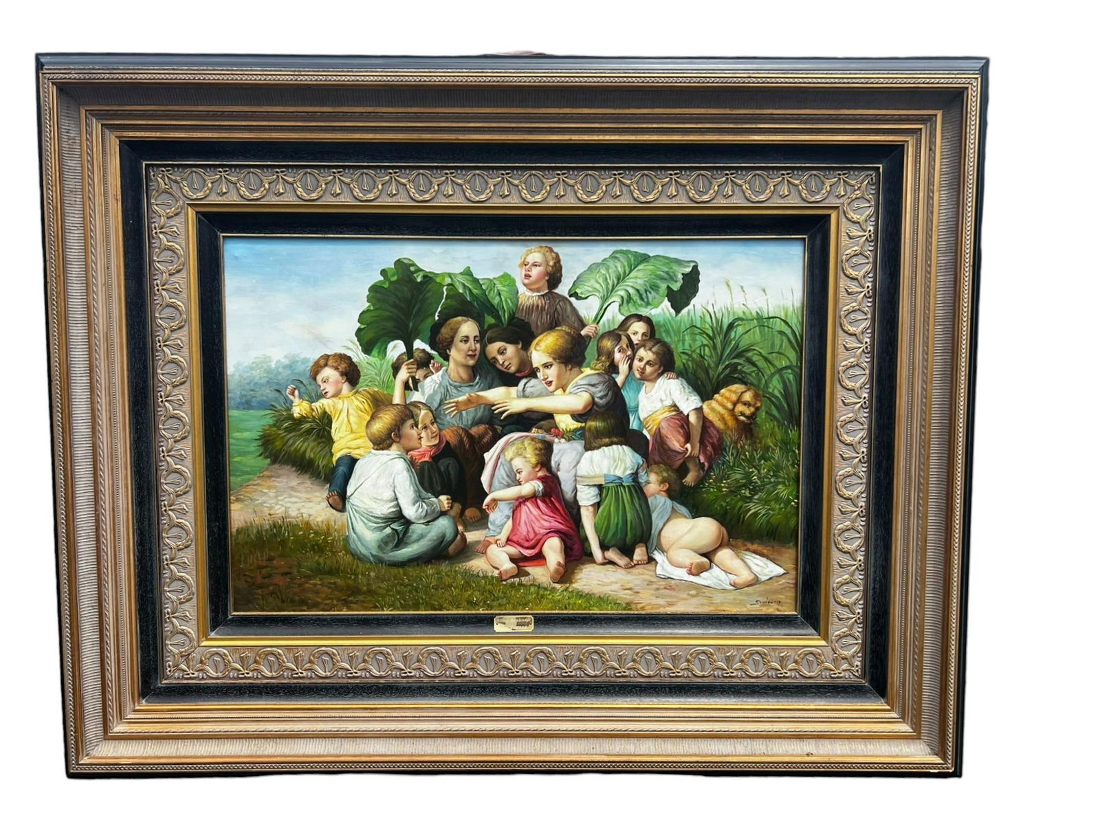 Galery Rembrandt Quidousse Oil Painting of " The Story Teller " by Lorens Frolich: This captivating oil painting, titled "The Story Teller" by Lorens Frolich, was completed by artist Gaston Quidousse at Gallery Rembrandt. Featuring intricate details and vivid storytelling, the artwo